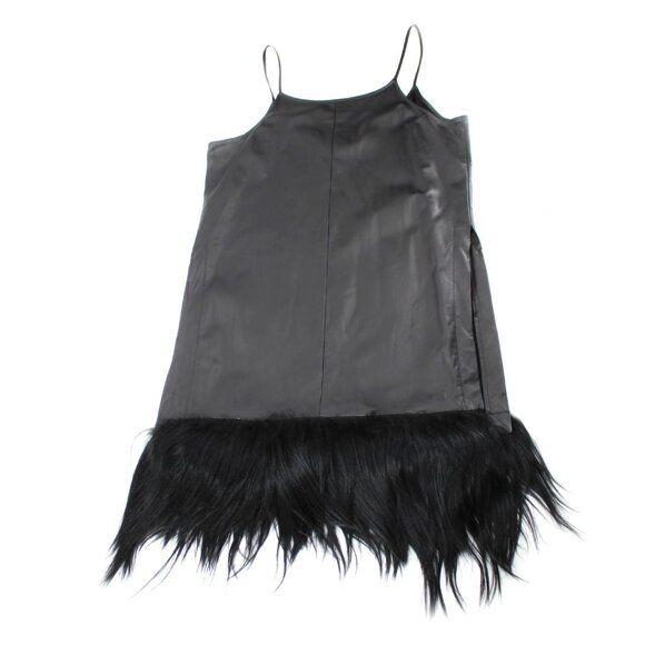 Gary Graham Black Leather Goat Hair Tunic Dress 10 Sleeveless Avant Garde - Picture 11 of 16